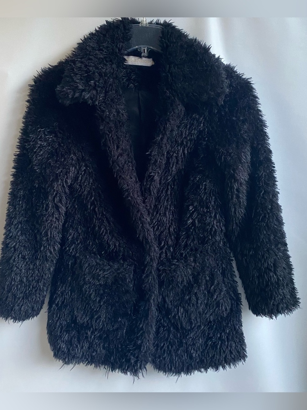 Black furry fuzzy teddy bear jacket formal night out glam witchy whimsigoth S